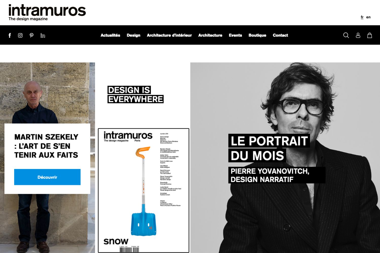 Homepage du magazine de design Intramuros