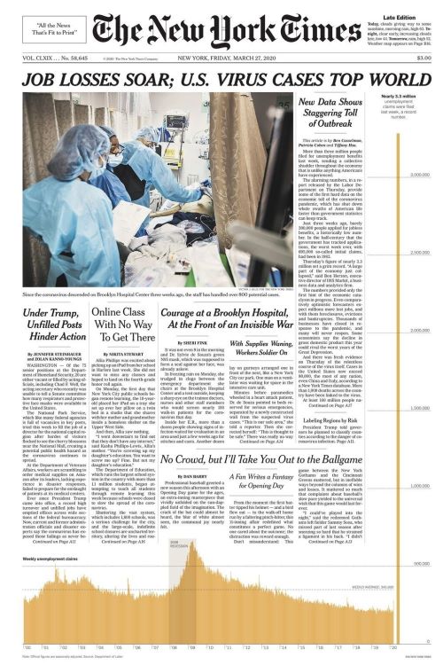 Couverture du New York Times permettant de visualiser l’impact de la crise sanitaire sur l’emploi